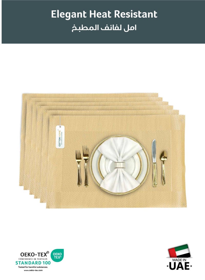REST Placemats Set of 6 Heat Resistant Place Mats Washable PVC Table Mats Woven Vinyl Plastic Placemats for Dining Table Non-Slip Stain Resistant Kitchen Table Placemats Easy to Clean Beige - Image 2